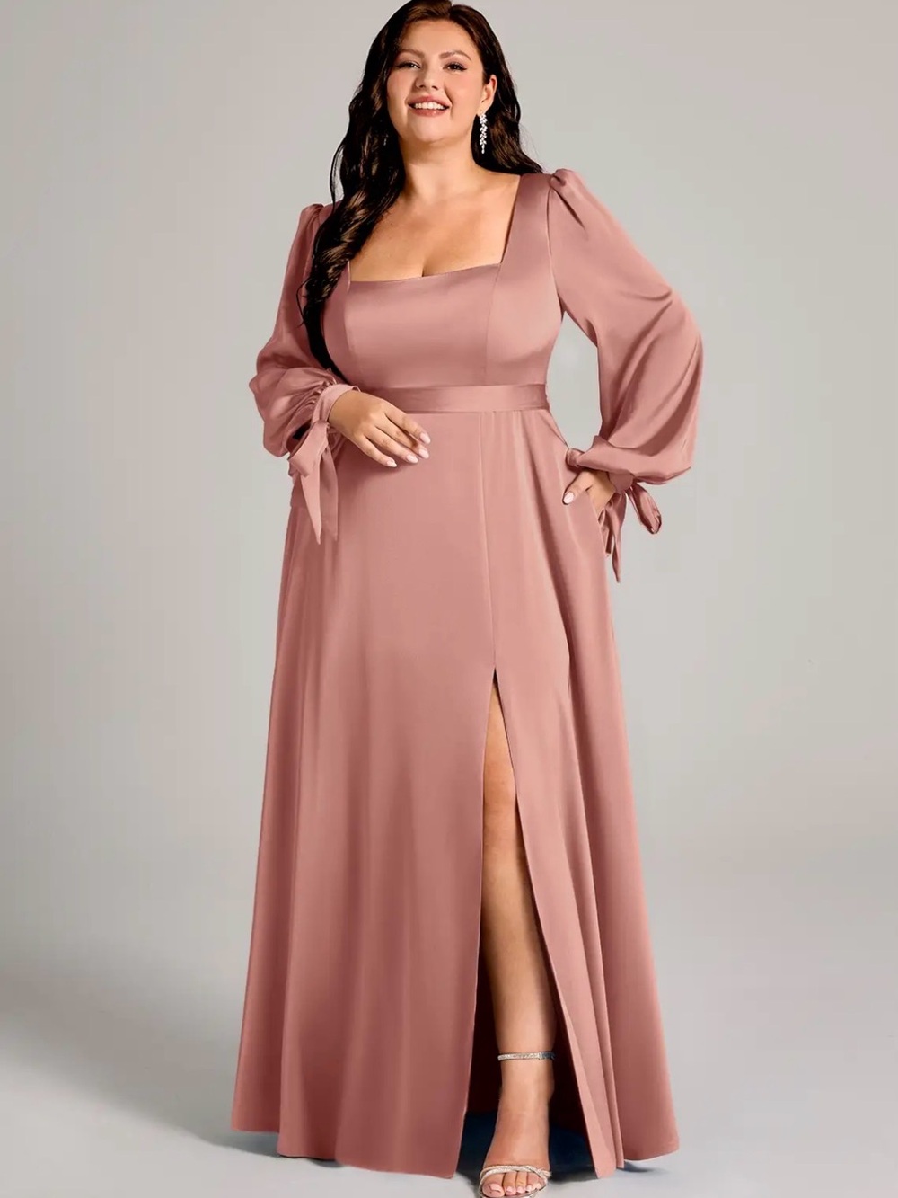 Square Neck Long Sleeve Maxi Dress in Rosette